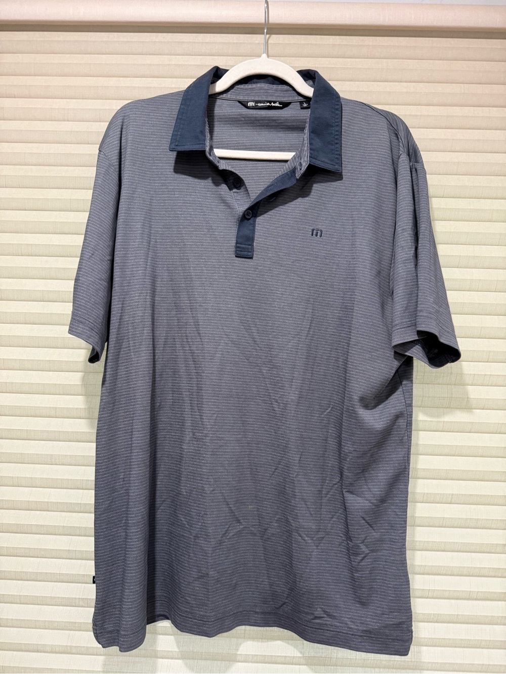 TravisMathew Men's Polo - Gray with Dark Blue Collar